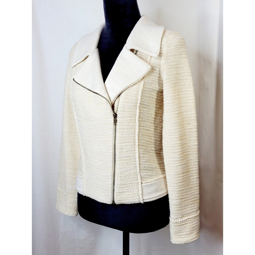 Mystree Ladies Tan Biker Jacket Dressy Shimmer Knit Zip Up Jacket Sz S